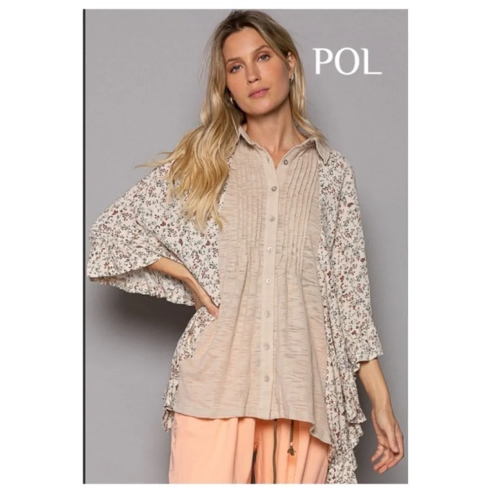 NWOT POL pintuck floral top